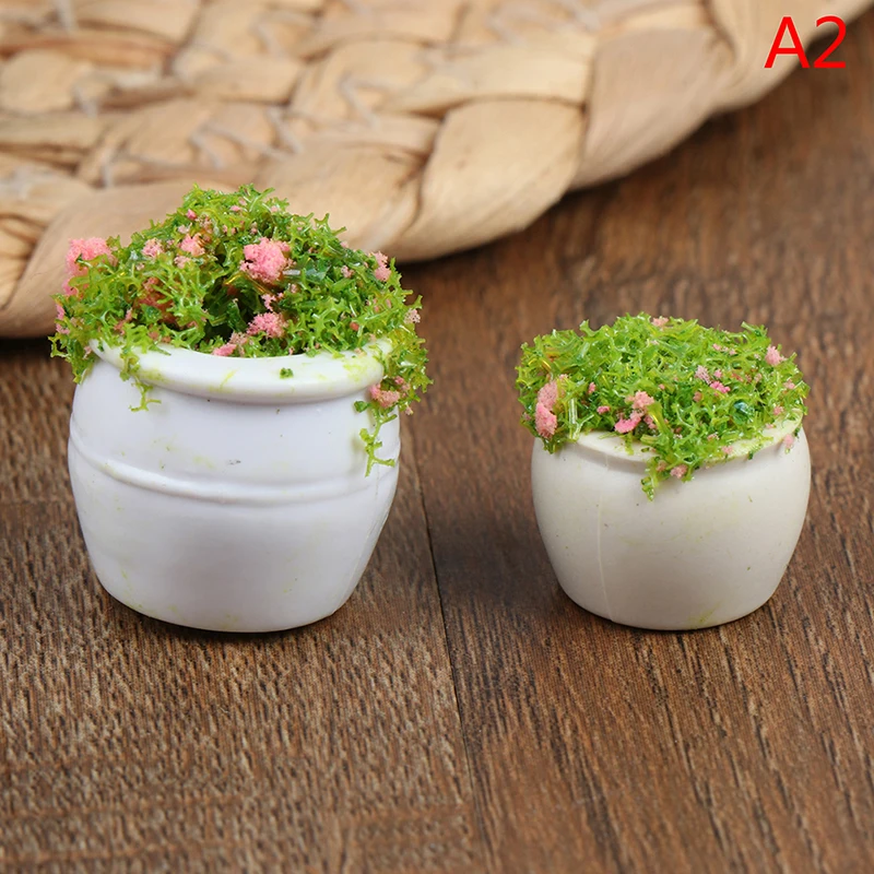 1/2 Stuks Poppenhuis Meubels 1:12 Accessoires Mini Groene Plant Bonsai Bloempotten