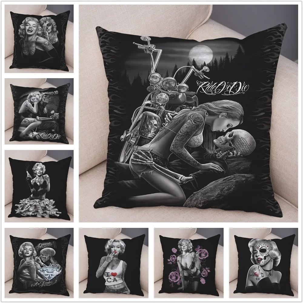 Mexico Chicano Style Marilyn Monroe Cushion Cover for Sofa Home Pillow case Decor Pillowcase Super Soft Short Plush 45*45 cm