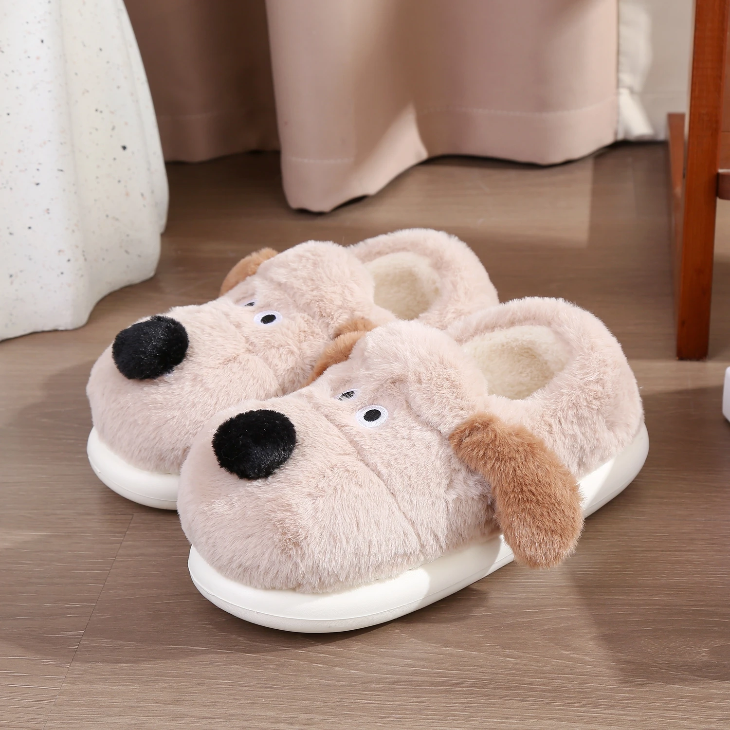 New Dog Comfort Fashion Winter Warm Closed-toe Fluffy Slippers Non-slip Slides For Women Indoor Ladies' Mule Home Cotton Shoes