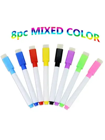 8PC Magnetic Colorful Whiteboard Pen Black White Board Markers Built In Eraser School Supply children's Graffiti Drawing pen