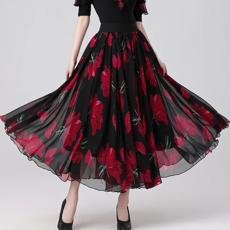 

Printing Ballroom Dance Skirt Women Waltz Standard Dancer Competition Dress Female Dance Costume Stage Performance Wear AMY120