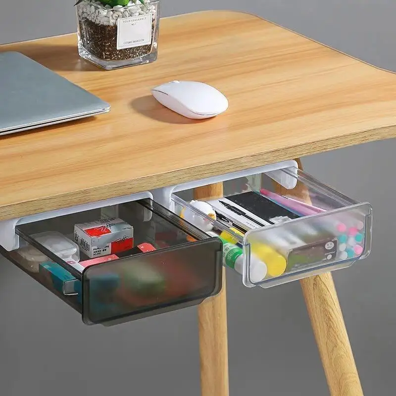 Transparent Under Desk Drawer Organizer Self Adhesive Large Capacity Slide Out Storage Tray for Student Study Desktop Use