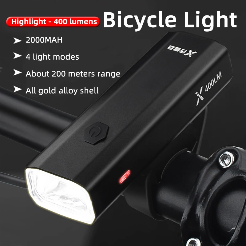 400 Lumens Bicycle Light Night Riding High Bright Mountain Road Bike Headlight Waterproof Type-c Charge Outdoor Cycling Lighting