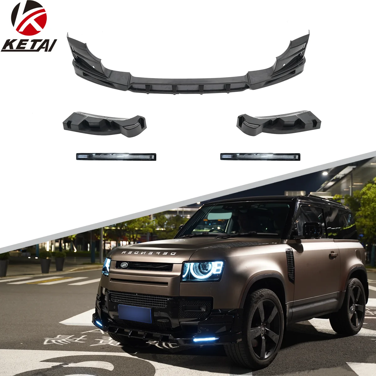 Car exterior accessories new design ROCK Style Front Lip With LED Light For Land Rover Defender 90/110