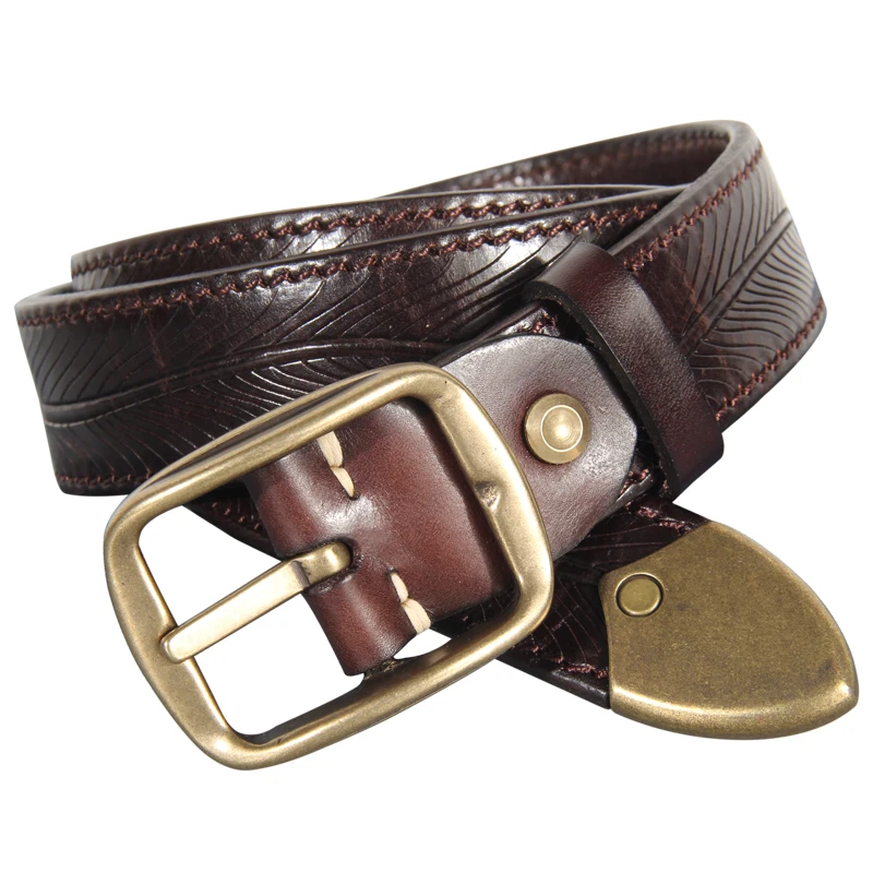 Ceinture Double face pour hommes, très épaisse, en cuir véritable, avec boucle ardillon, en cuivre pur, accessoire de luxe