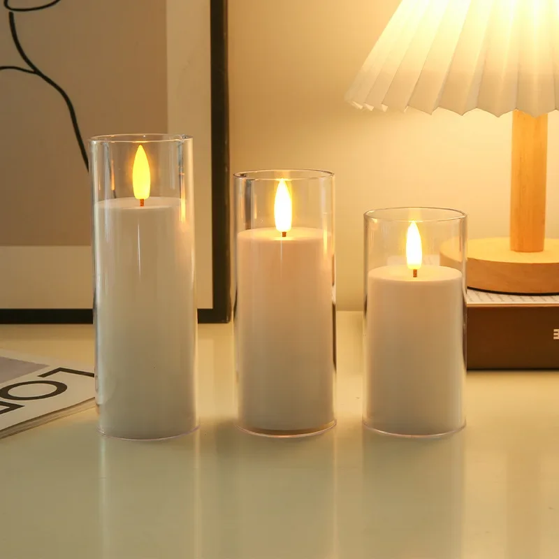 3Pcs White Flameless Candles Light Battery Operated Acrylic LED Candle with Remote Festival Romantic Wedding Party Home Decor