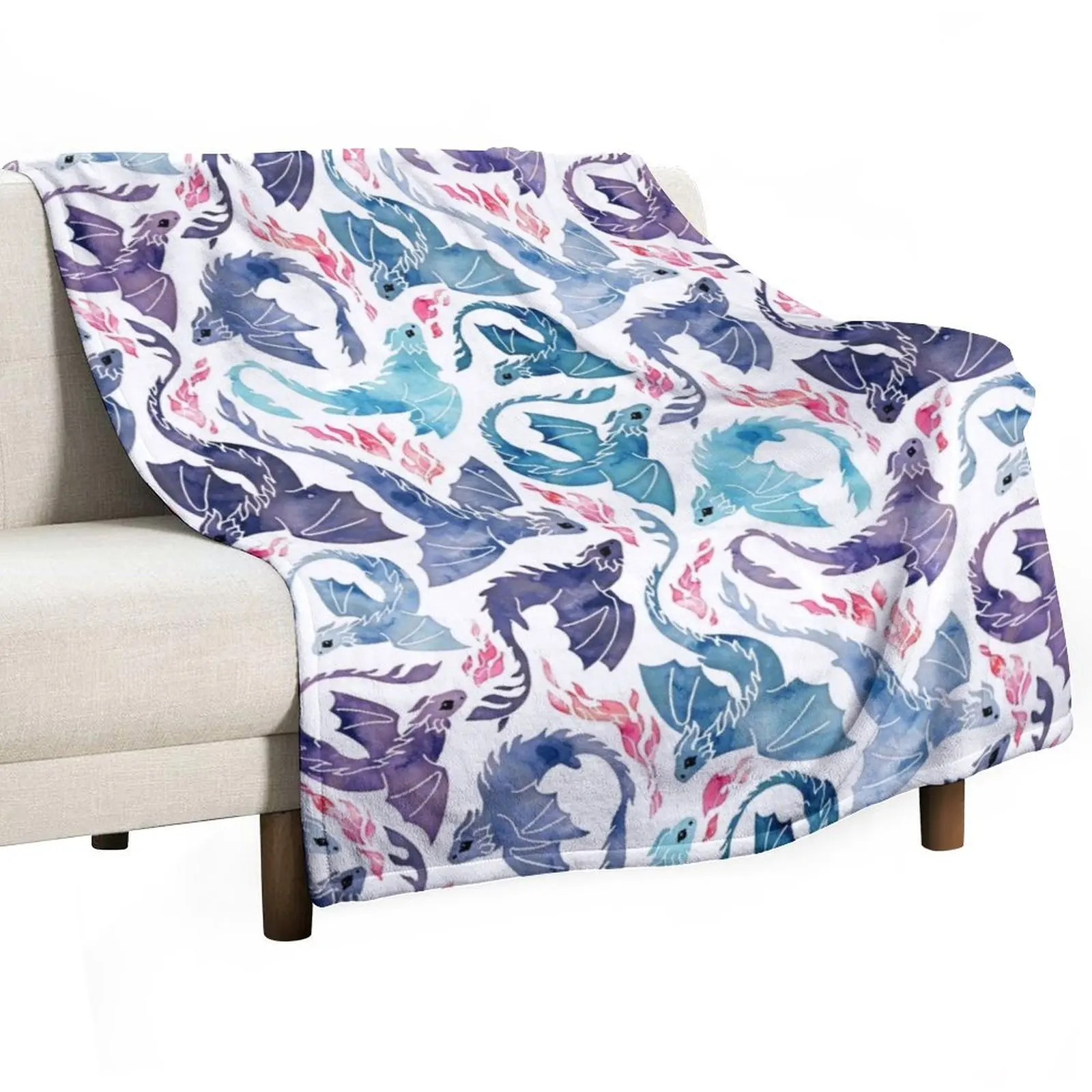 

Dragon fire turquoise & purple Throw Blanket for sofa Decorative Beds Blankets