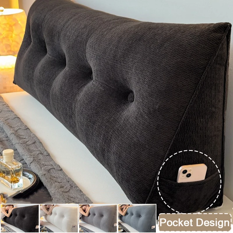 

NewTriangular Headboard Cushion, Comfortable Bedside Pillow Fits Waist and Back,Side Pocket Storage Design,Suitable for Sofa,Bed