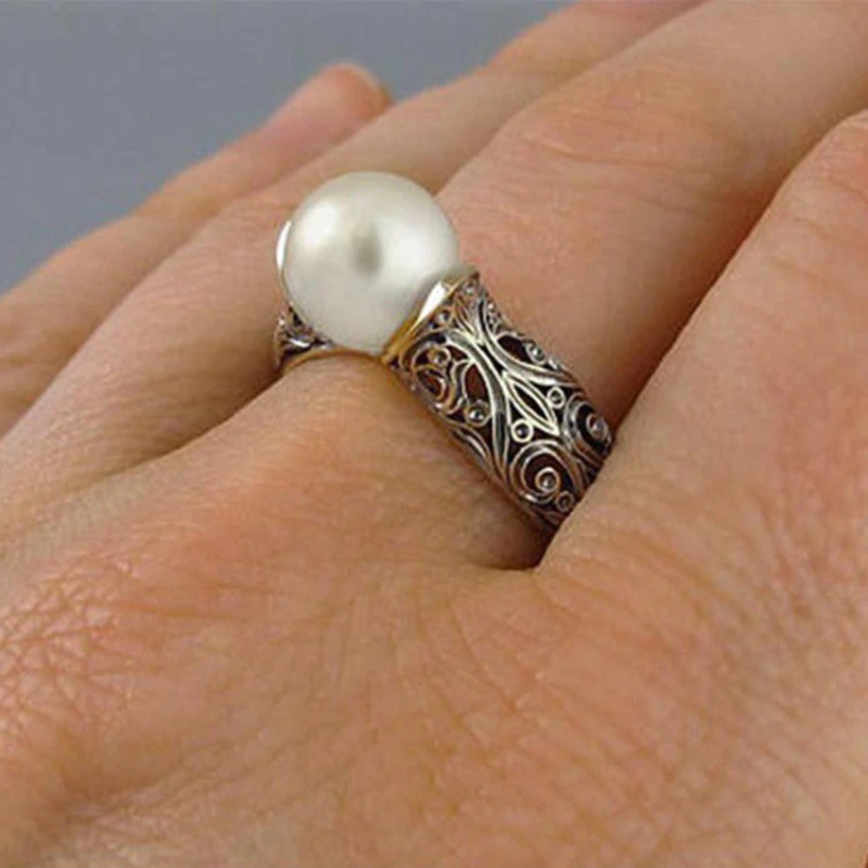 New Korean Fashion Exquisite Pearl Finger Rings For Women Girls Engagement Wedding Bands Vintage Jewelry Gift