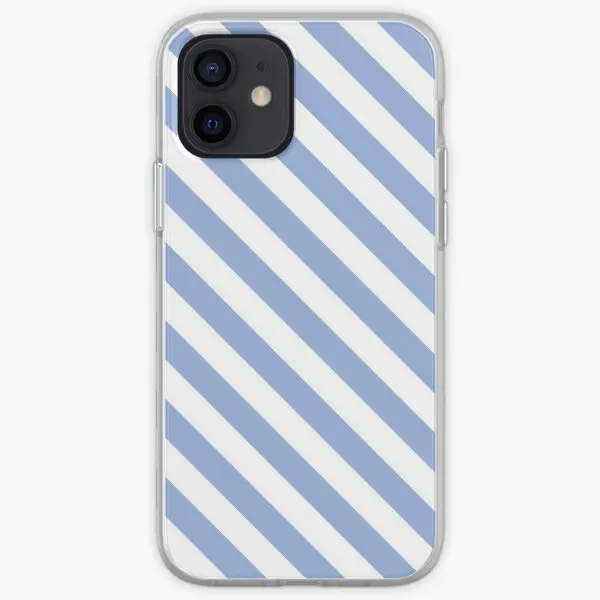 Pale Blue And White Diagonal Stripes Iph  Phone Case Customizable for iPhone X XS XR Max 11 12 13 14 Pro Max Mini 6 6S 7 8 Plus