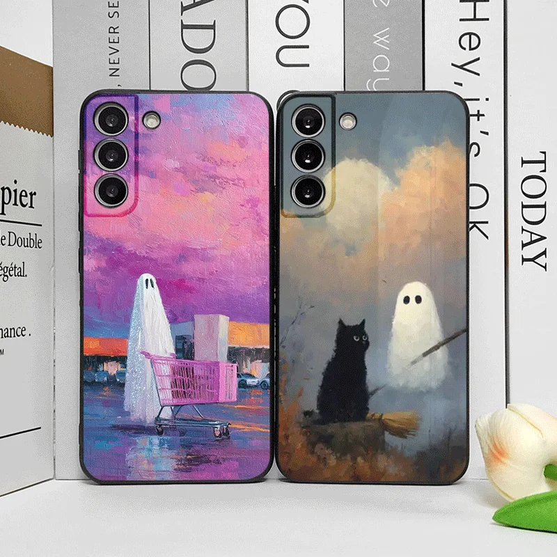 Cute Ghost Art Printed Phone Case for Samsung Galaxy S26 S25 S24+ S23 Ultra S22 Plus S21 FE Soft Cover for Galaxy S26 FE Fundas