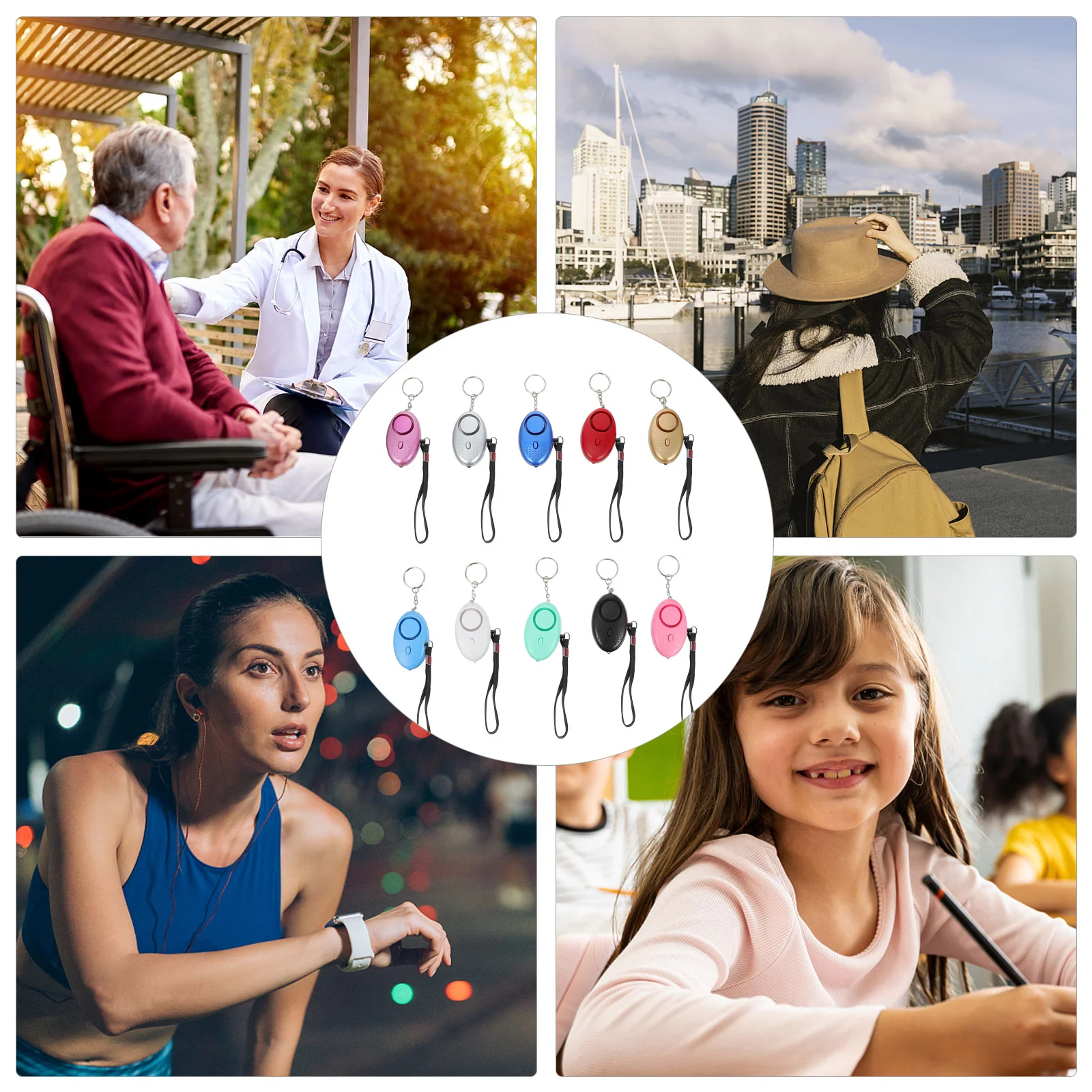 10pcs Alarm Keychain Compact Pull Pin Sound LED Light Jogging Women Emergency Travel Outdoor Security Wallet