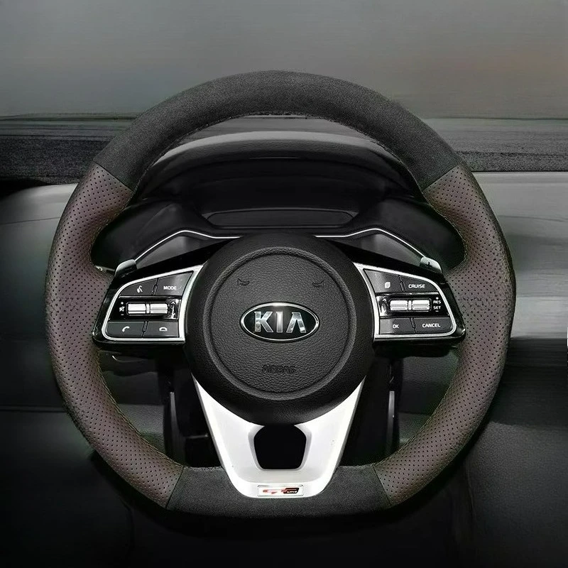 

Чехол на руль из черной темно-зеленой замши ручной работы для Kia K5, K3, EV5, EV9, Kia Lion, Platinum, Sporta, Frontierge