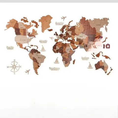 Solid wood world map, travel living room background wall decoration large decorative paintings office department 3D