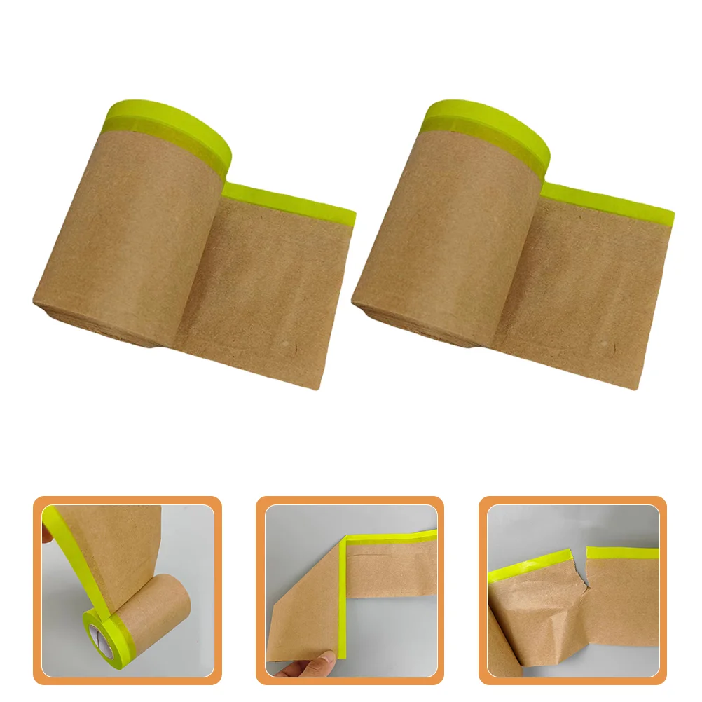 2 Rolls Kraft Masking Film Paint Paper Tape Upholstery Shelter Protection Cars Covering Textured for Painting