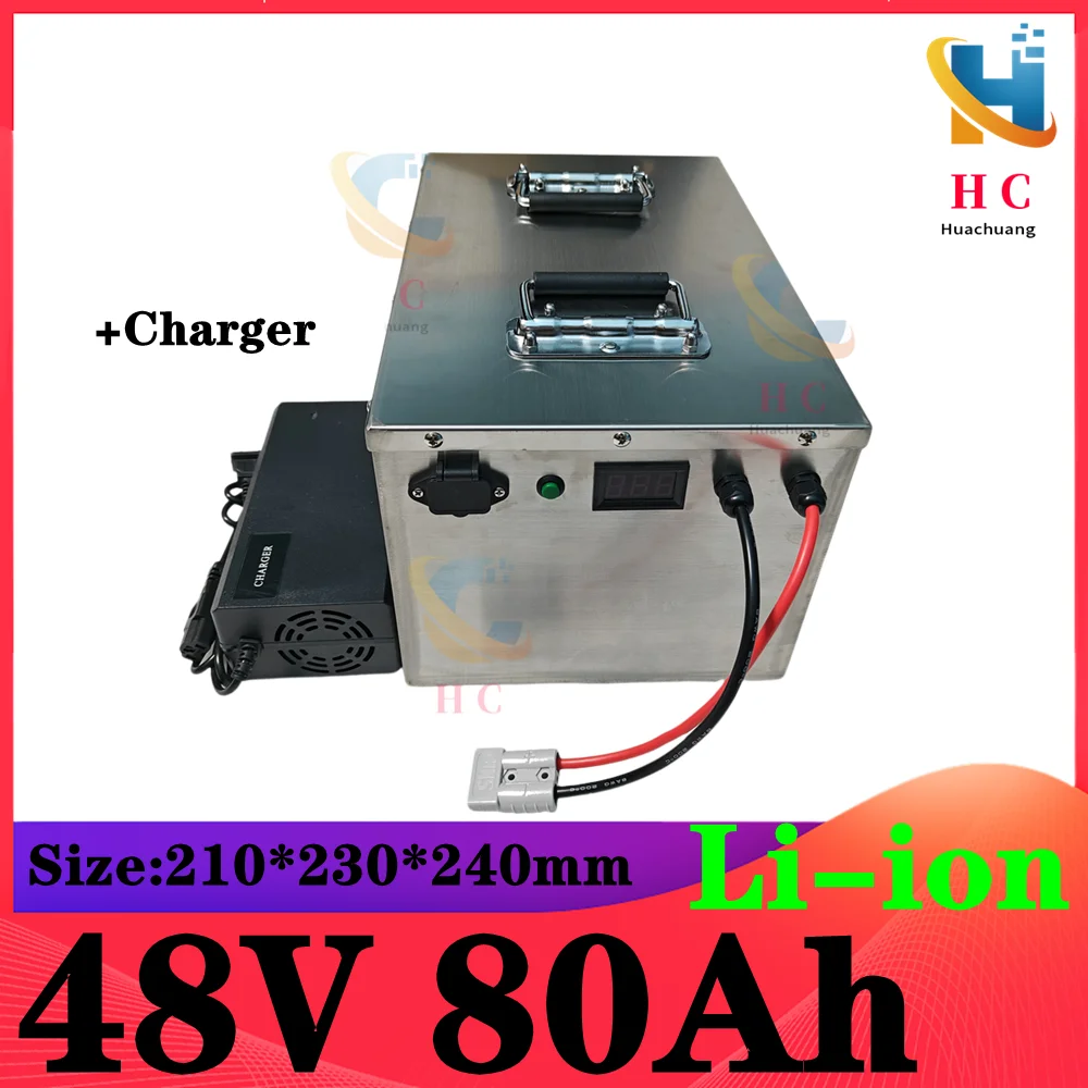 

48V 80AH Lithium ion Li-ion battery no 48V 100AHbattery BMS for 5000w RV EV scooter tricycle fishing boat + 10A Charger