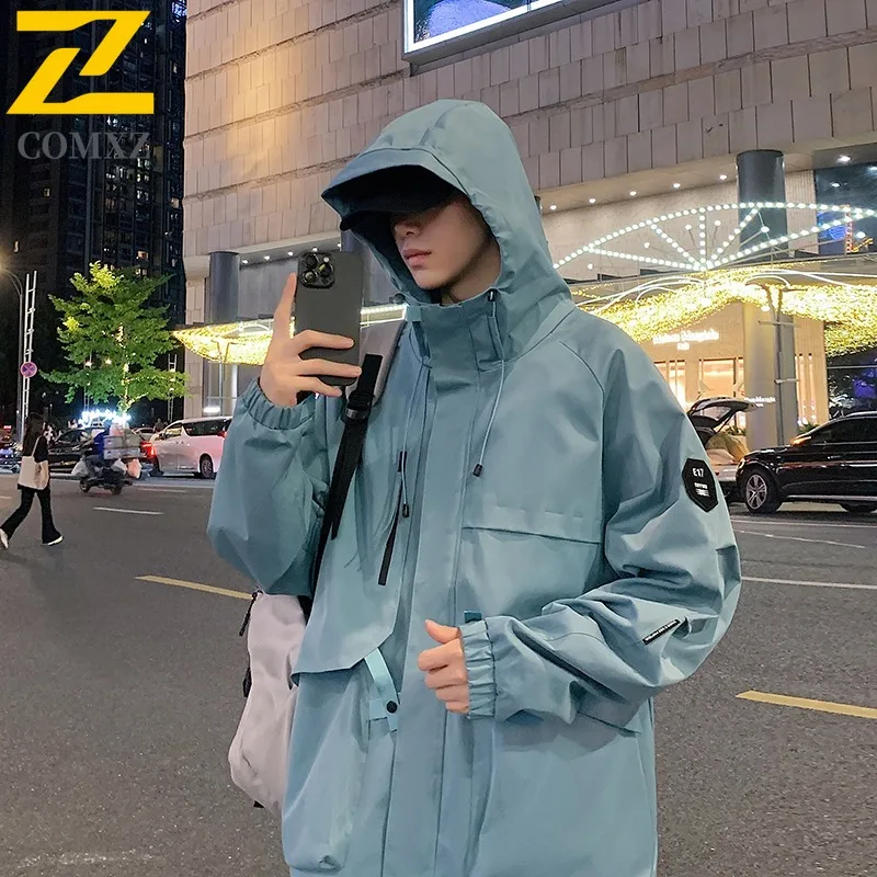 COMXZ 2025 سترة رجالي خارجية بقلنسوة لتسلق الصخور مقاومة للرياح سترات متينة بسحاب للسفر غير رسمي معاطف خريفية خفيفة الوزن #2