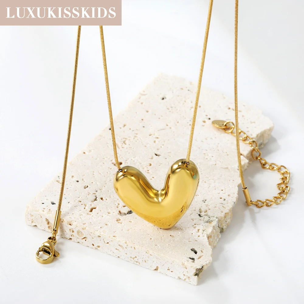 LUXUKISSKIDS Cute Cubic Heart Pendant Necklace for Woman/Girls Moon Star Romantic Eyes Collar Premium Korean No Fade Jewelry