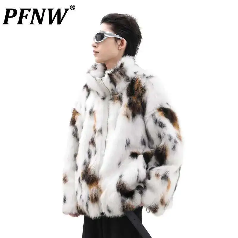 PFNW Tide Loose Faux Fur Coat Men's Winter Cotton Coat American High Street Niche Cotton-padded Coat 2024 Trend Jackets CPG2225