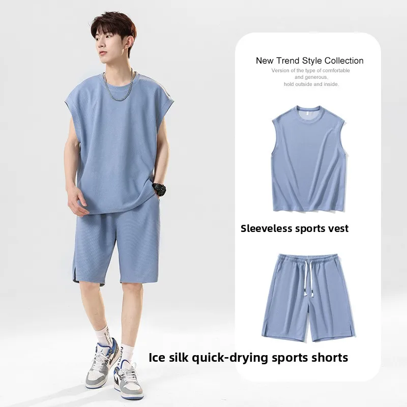 

Summer Men's Casual Loose Sleeveless Vest Five Point Shorts Set Outdoor Fashion Fast Drying Lightweight Breathable Sportswear