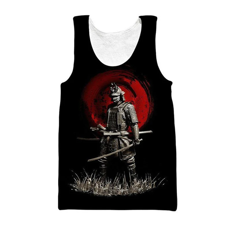 New Summer 3D Samurai Armor Oni Mask Tattoo Printed Tank Top Guard Graphic Tank Top Men Gym Kid Fashion Cool Sports Clothing Top