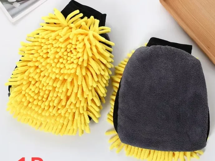 Large Double-Faced Microfiber Car Wash Mitt Waterproof Chenille Thick Cleaning Gloves for Auto Care Wax Detailing