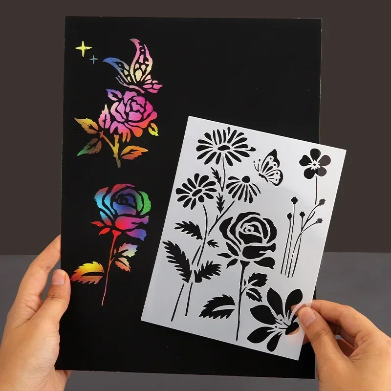 5pcs Creative Floral Butterfly Leaf Stencils for Scrapbook Journal Aesthetic Flower Plastic Painting Furniture Template