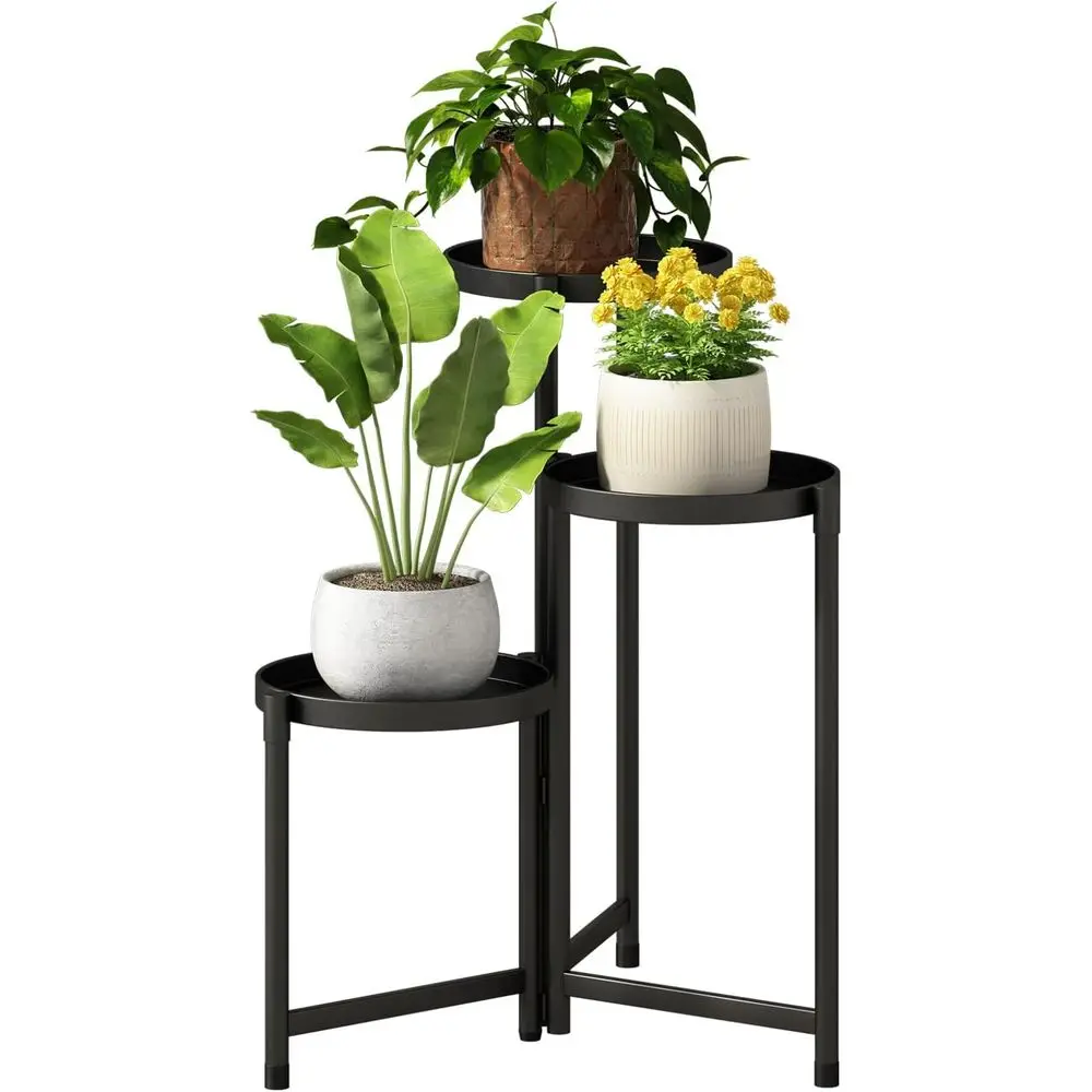 

Plant Stand indoor outdoor-3 Tier black Tall Metal lower Pot Holder 9in Wide Potted Display Rack - Heavy Duty Plant Shel or Pati