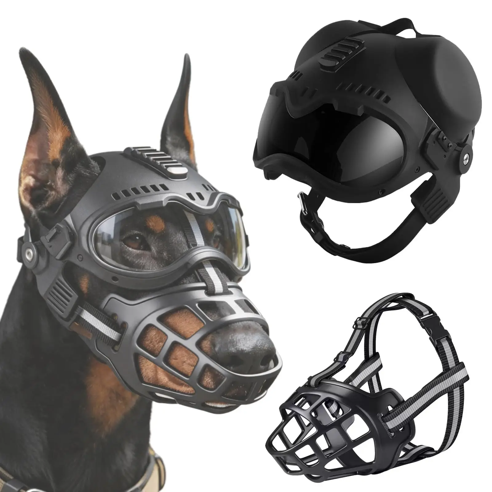 K9 Tactical Dog Helmet with Muzzle Windproof Impact Resistant Headgear Adjustable for Small Medium Dogs Hiking Riding