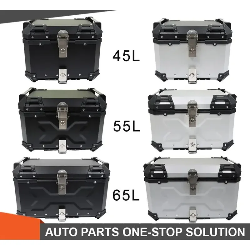 45L/55L/65L Waterproof Aluminum Alloy Motorcycle Top Tail Box Universal Touring Luggage Storage Trunk