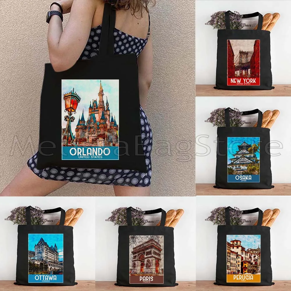 

Las Vegas Milan Munich New York Ink Watercolor Painting Tote Bag Orlando Ottawa Paris Phuket Porto Quebec Seattle Warsaw Handbag