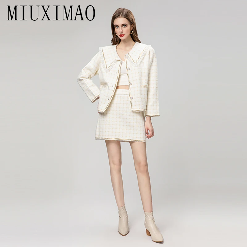 MIUXtenstein-Veste peignée à simple boutonnage pour femme, mini robe en Y, ensembles de robes à la mode, automne et hiver, O, 2023, 2 pièces