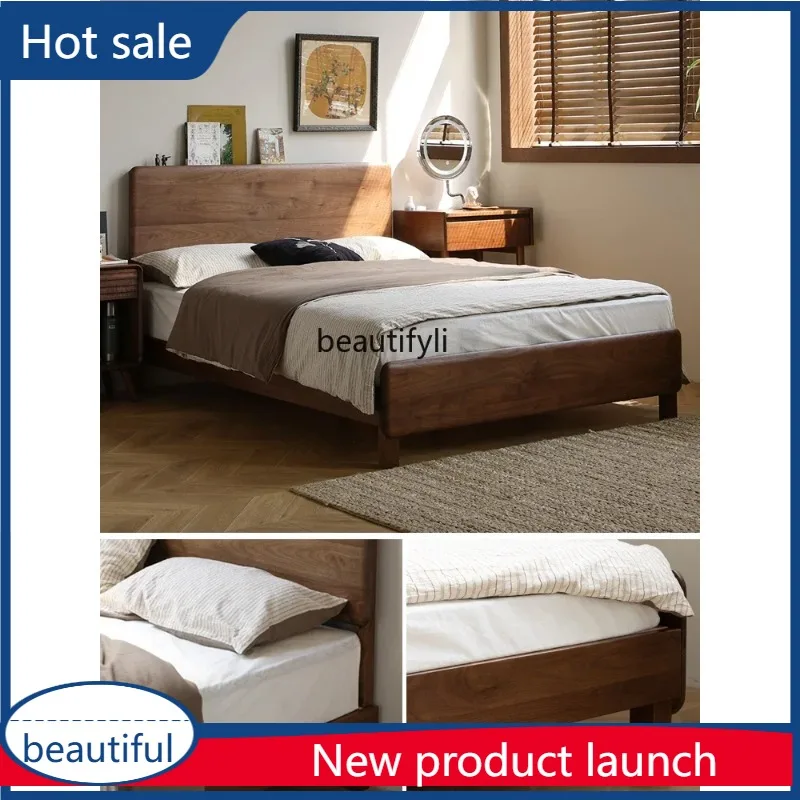 

A003 North American black walnut 1.5 meters solid wood bed modern simple 1.8 meters double bed master bedroom, small apartment