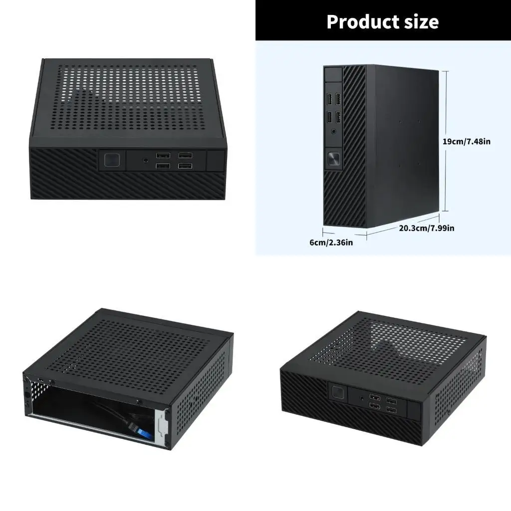 

652F Mini ITX PC Case Tower HTPC Small Chassis Gaming Computer Case Server Chassis with 4 USB Port for Computer