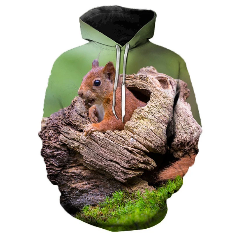 Funny Squirrel Hoodies Animal 3D Print Women Men Streetwear Oversized Pullovers Hoodie Hooded Sweatshirts Woman Tops Clothing