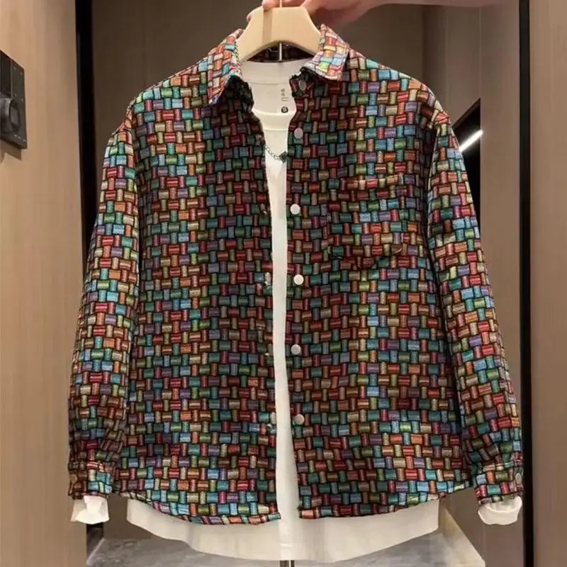 

Fashionable Loose Men's Plaid Shirt Autumn New Arrival Embroidered Texture Trendy Brand Individual Jacket Youth Daily Wear