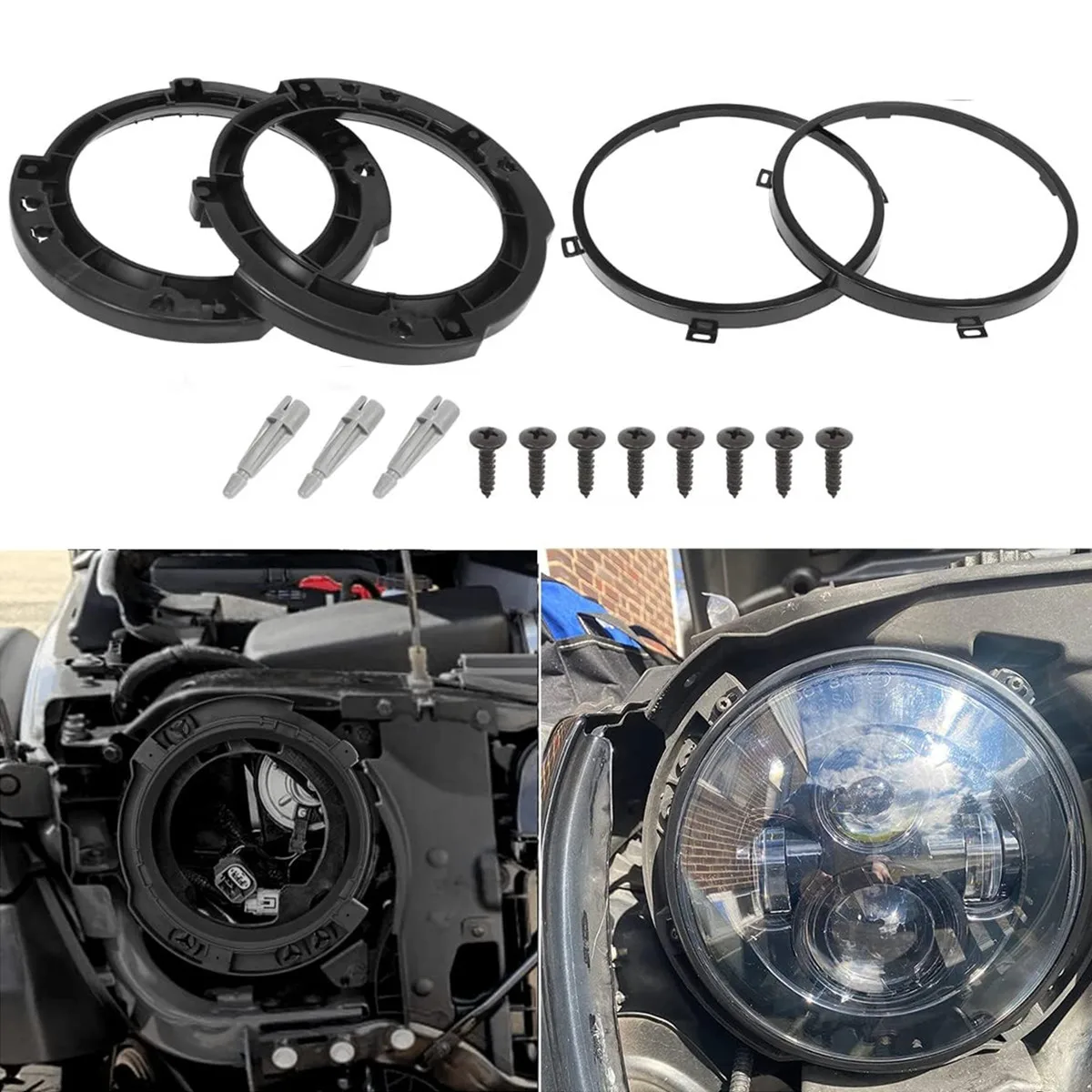 7-Zoll-Ring-Set mit runder Scheinwerfer-Montagehalterung und Scheinwerfer-Metallring für Jeep Wrangler JK & Unlimited 2007–2018 – Detail 3