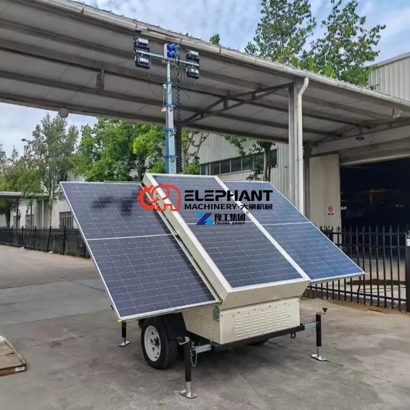Mobile Solar Battery Light Tower with Diesel Generator LED Lighting Equipment for Road Construction and Outdoor Rescue Works