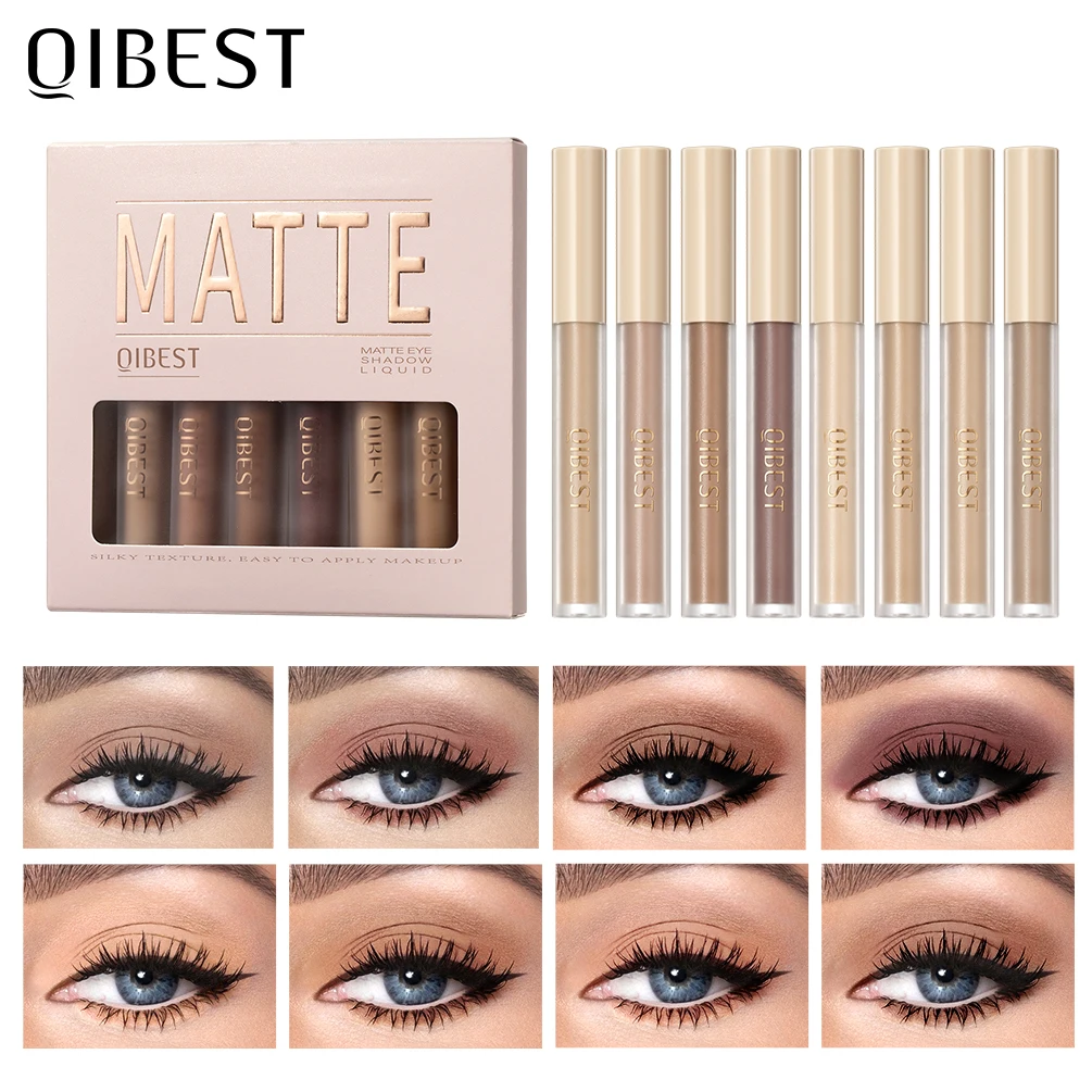 QIBEST 8 Colors Matte Liquid Eyeshadow Set Waterproof Long Lasting Eye Shadow Set Nude Eye Pigment Korean Makeup For Women