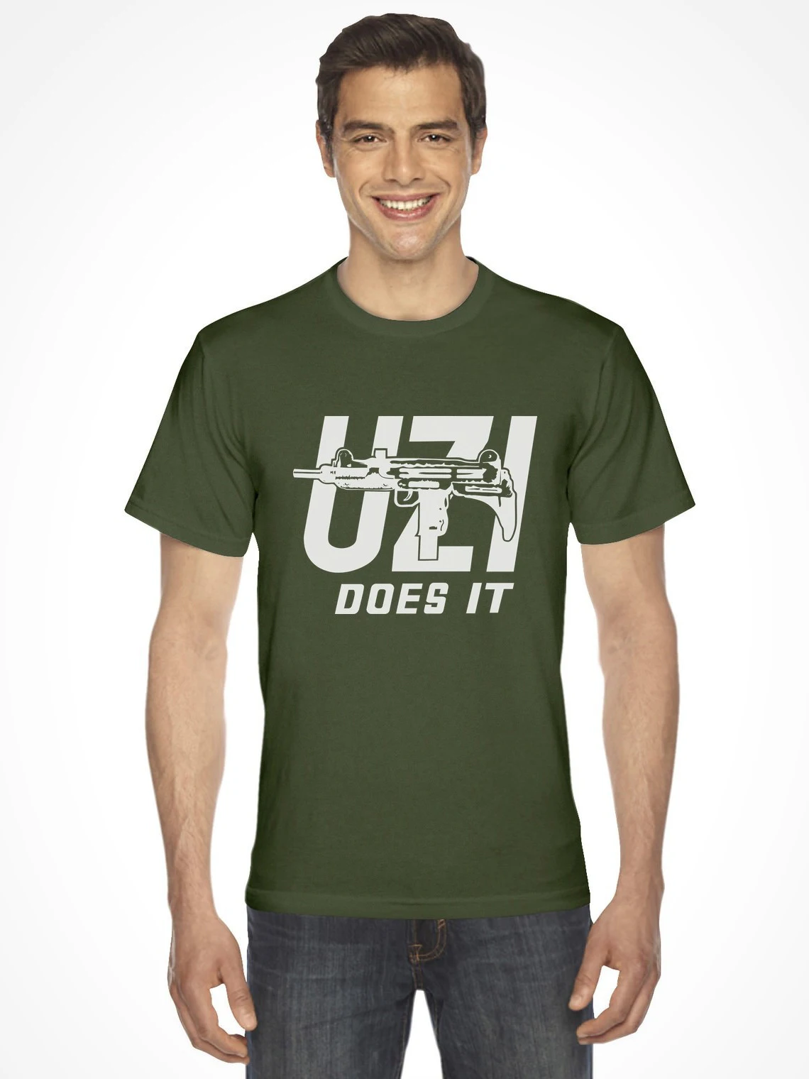 UZI Does It - Israel Sub-machine Gun T Shirt. Short Sleeve 100% Cotton Casual T-shirts Loose Top Size S-3XL