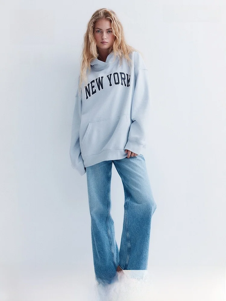 

Женская толстовка H&M: зимняя, модная, с длинным рукавом, оверсайз, в американском стиле, удобная, из смесового хлопка и полиэстера