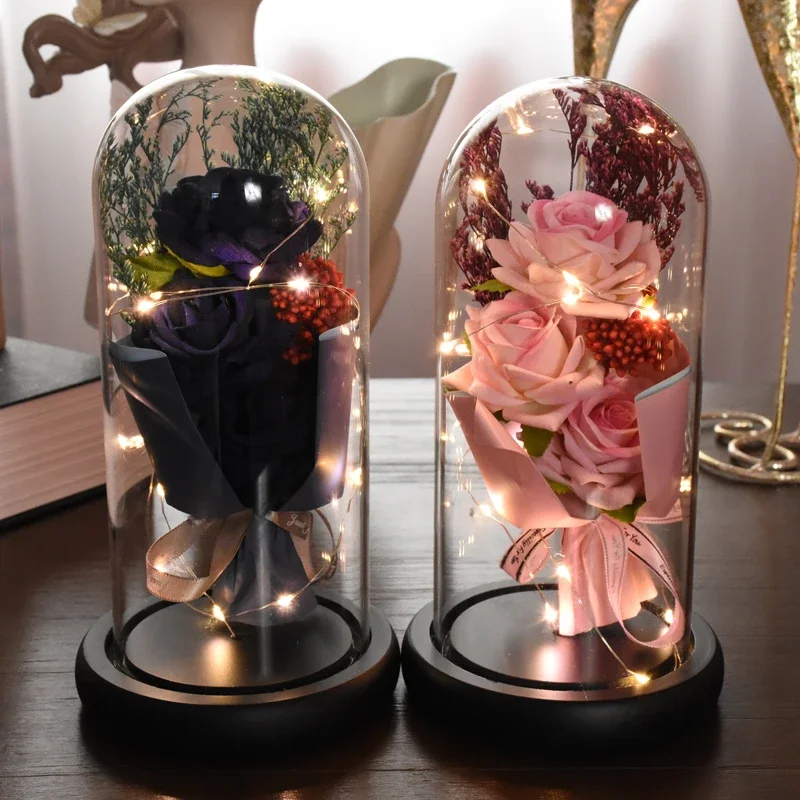 1pc Rose LED Eternal Flower Rose Artificial Flower Christmas Wedding Valentines Day Birthday Gift Home Decor Preserved roses