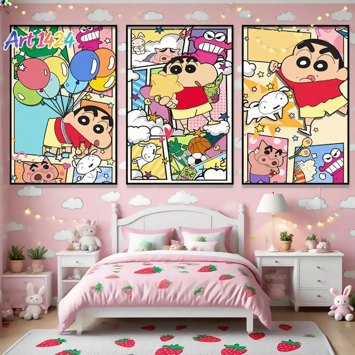 Crayon Shin-chan Canvas Painting Cartoon Wall Art, Home Decor Living Room Bedroom Hanging Picture, Anime Poster Decoration Gift