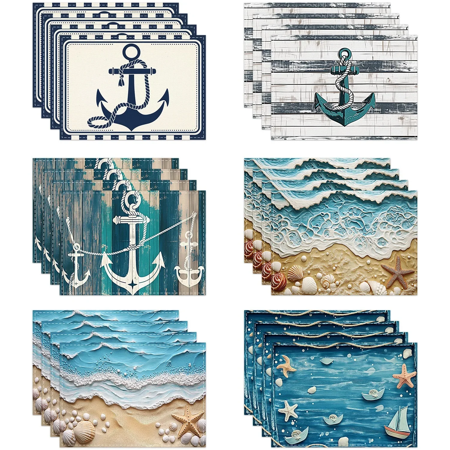 

4/6/8Pcs Beach and Ocean Print Placemat Linen Beach Shell Plant Table Mat for Season Spring Kitchen Dining Home Tea Table Deco