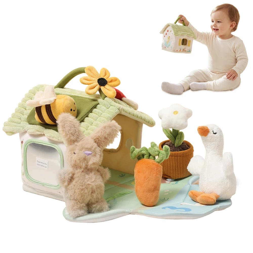 Juguete Sensorial de Algodón Suave para Bebés, Conejito y Patito de Peluche Interactivo, Juguete Educativo Montessori para 0-2 Años