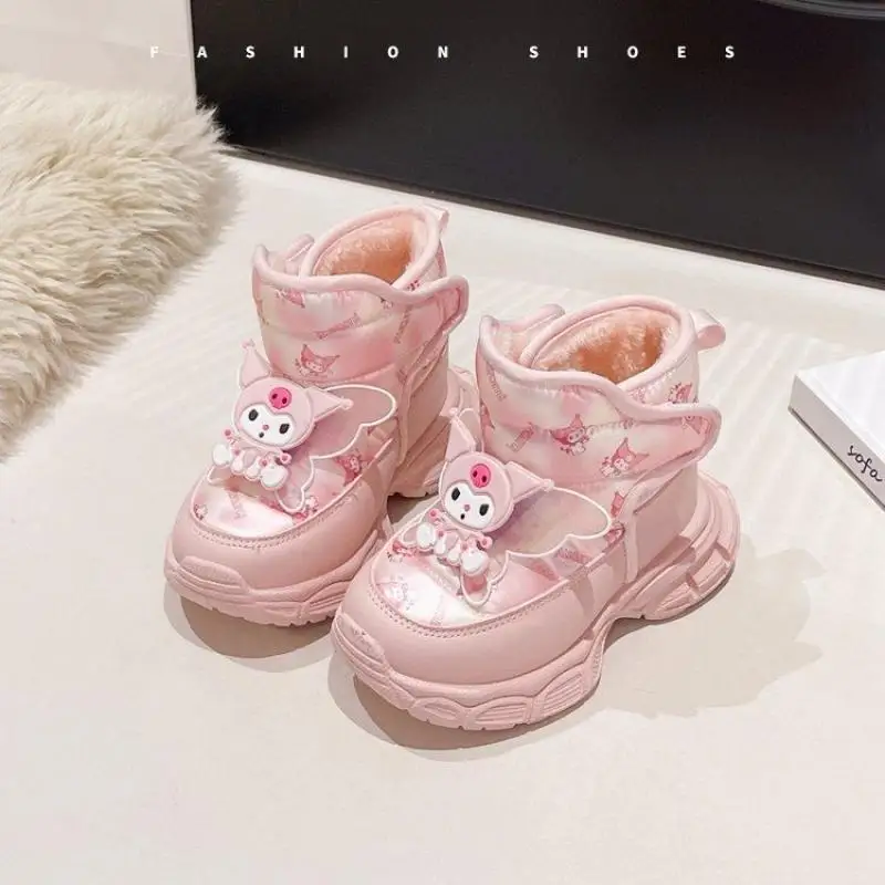 Sanrio Kuromi Snow Boots Girl Thick Sole Big Cotton Boots Winter Anti-Slip Rubber Sole Hello Kitty Kawaii New Style Fashion