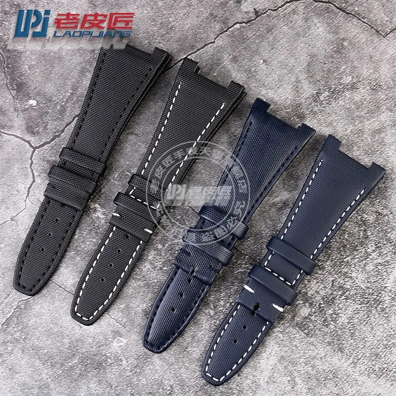 Woven Nylon Leather Bottom Watchband for IWC Engineer IW322703 IW372504  IW500501 IW378507 Iw323601 28*16mm Notched Watch Strap