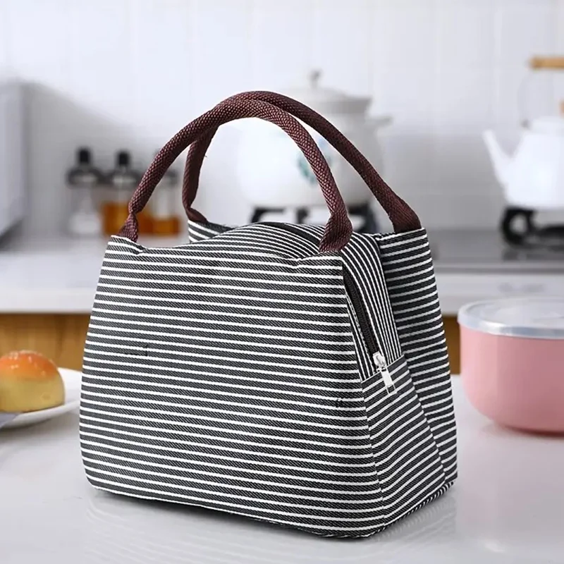 Multi-Color Portable Square Lunch Bag Washable Striped , Reusable Leak Poof Insulation Tote Bento Bag