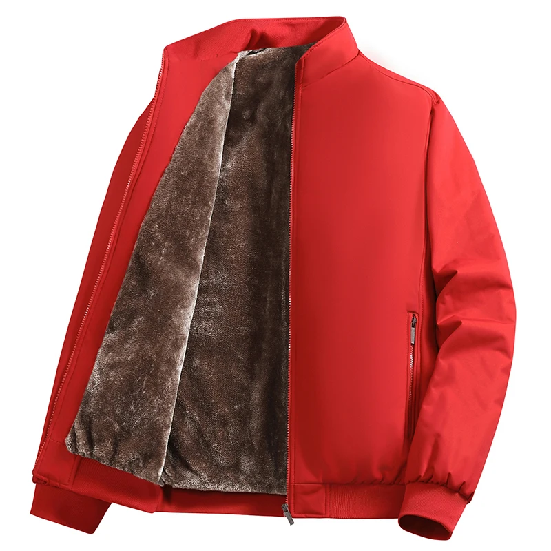 Men Padded Jacket Fleece Lined Outdoor Office Thick Warm Padding Coats Fashion Stand Collar Soft Comfort Winter Cotton Coat