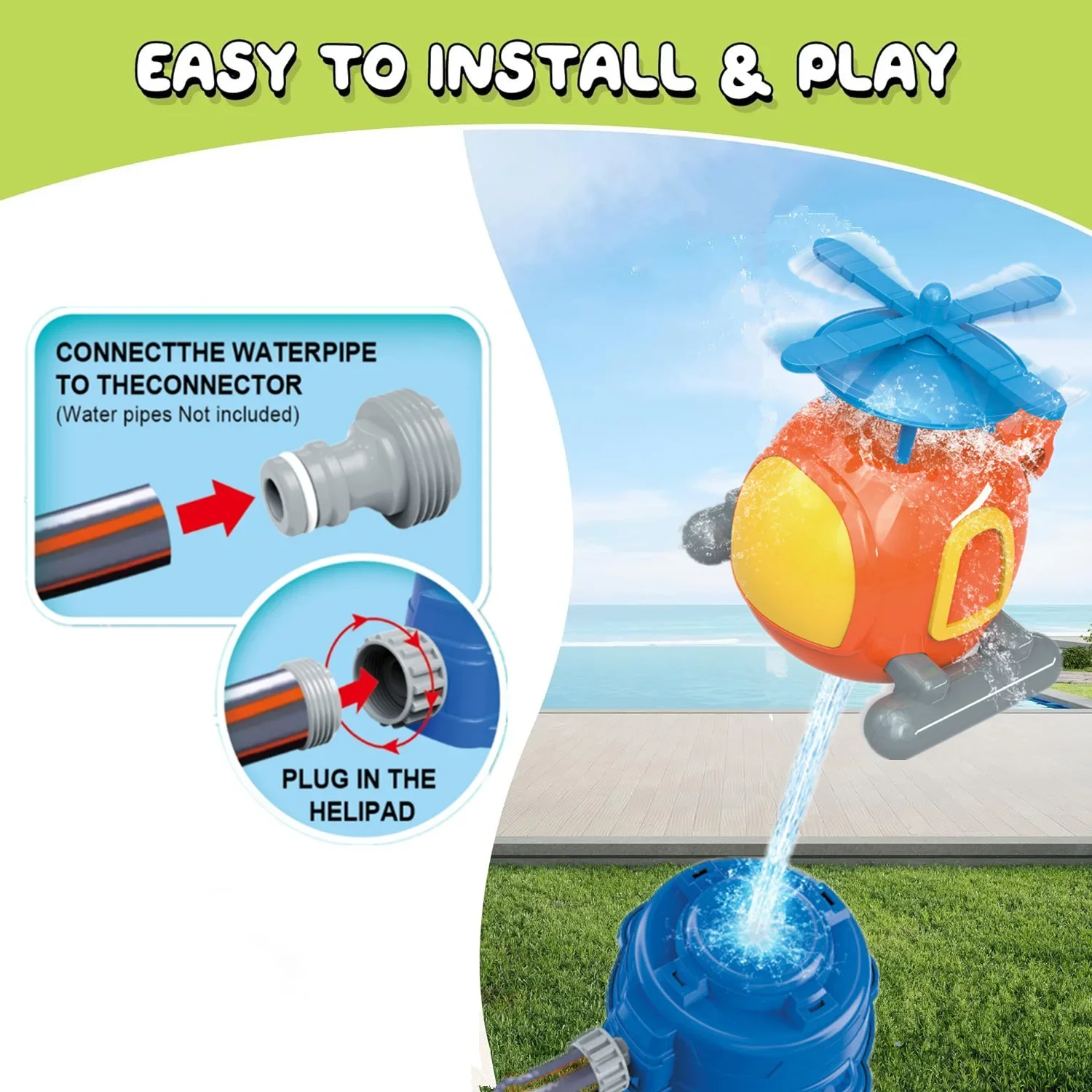Elicottero Sprinkler Acqua Giocattolo Bambini Giochi all'aperto Sport Spray Giochi da bagno alimentati ad acqua per cortile Prato Giardino Ragazzi Ragazze Bambini